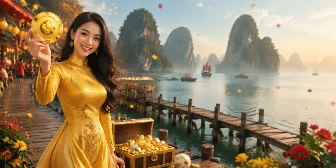 Người hâm mộ bóng đá cá cược trực tuyến tại vịnh Hạ Long với trang phục áo dài truyền thống