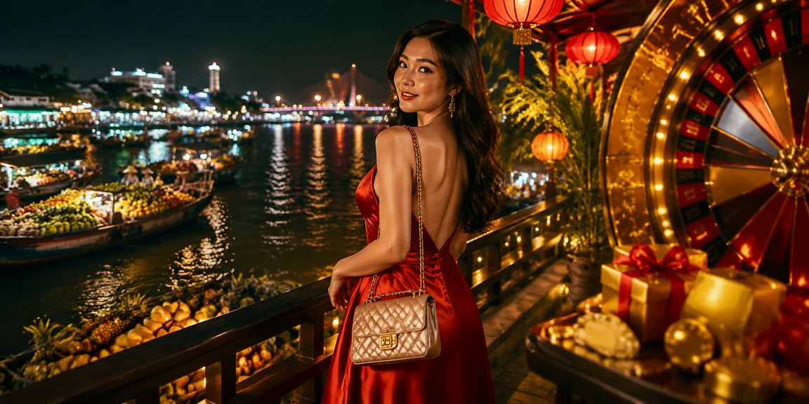 Cảnh sông Mekong buổi chiều với thiết bị chơi game – hình ảnh gợi cảm giác jackpot miền Tây
